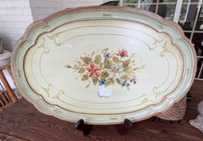 Bandeja de madeira vintage pintada à mão estilo country francês oval floral 20 x 13" comprar usado  Enviando para Brazil