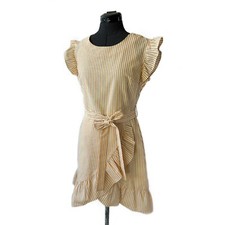Vestido feminino M vestique amarelo branco listrado manga esvoaçante saia envoltório comprar usado  Enviando para Brazil
