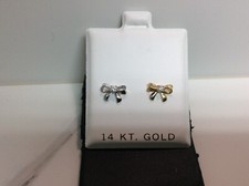 Brincos de ouro branco 14k-amarelo com laço-pino-CZ-Bebê/crianças-seguro-parafusos comprar usado  Enviando para Brazil