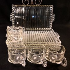 Usado, Conjunto de 4 bandejas de lanche para festa com copo gole lanche e vidro cristal transparente fumaça Hazel Atlas comprar usado  Enviando para Brazil