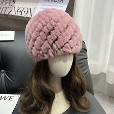 Chapéu de pele de coelho/rex real feminino malha gorro listrado caveira chapéu quente ao ar livre comprar usado  Enviando para Brazil