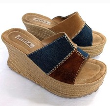 Sandálias plataforma espadrille corda refrigerante robusta patchwork couro e denim vintage Y2K comprar usado  Enviando para Brazil