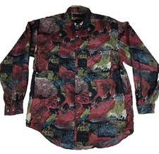 Camisa masculina Santana botão frontal M 43" estampa geométrica 100% seda manga longa vintage comprar usado  Enviando para Brazil