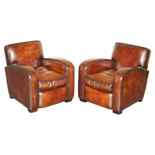 LUXUOSO PAR DE POLTRONAS ART DÉCO TOTALMENTE RESTAURADAS CHARUTO COURO MARROM CLUBE comprar usado  Enviando para Brazil