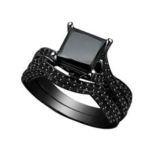 Anel de casamento de noivado 925 joias de prata 2,38 CT conjunto de noiva princesa preta N R, usado comprar usado  Enviando para Brazil