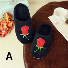 Chinelos femininos bordados com apliques de flor rosa de pelúcia plano interior casa sapatos comprar usado  Enviando para Brazil