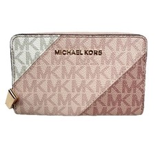 Carteira Michael Kors jet set com zíper ao redor cartão baunilha rosa macio bloco de cores, usado comprar usado  Enviando para Brazil