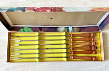 Garfos de fondue vintage de aço inoxidável - Alças de teca - Conjunto de 6 - caixa original, usado comprar usado  Enviando para Brazil