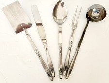 Utensílios de servir vintage madeira aço inoxidável acabamento acetinado MCM Japão 5 peças comprar usado  Enviando para Brazil