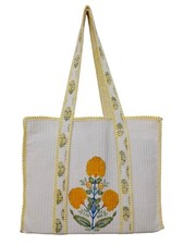 Sacolas tote acolchoadas feitas à mão de algodão com estampa de bloco branco bolsa de compras de ombro grande, usado comprar usado  Enviando para Brazil