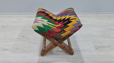 Banqueta de madeira, banquinho arco-íris, banquinho kilim vintage, arte de madeira, banquinho estofado comprar usado  Enviando para Brazil