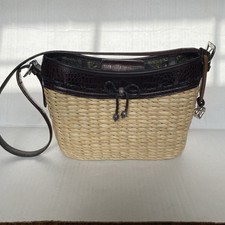 BRIGHTON VINTAGE BOLSA DE OMBRO TECIDO DE PALHA VIME VERMELHO FALSO COURO DE CROCODILO LAÇO comprar usado  Enviando para Brazil