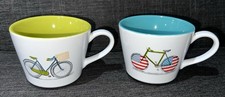 Lote de 2 canecas tema bicicleta colorida World Market cesta americana verde azul , usado comprar usado  Enviando para Brazil