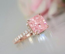 Anillo solitario de diamantes naturales rosa corte cojín certificado de 4 quilates acabado oro rosa segunda mano  Embacar hacia Argentina