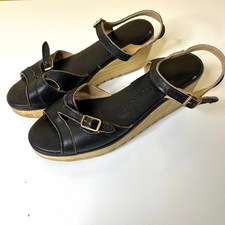 Salto anabela Cherokee feminino 5 tiras de tornozelo pretas de couro biqueira aberta comprar usado  Enviando para Brazil
