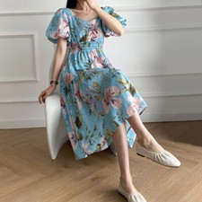 Vestido chá feminino floral gola quadrada cintura alta folhado manga curta vestido casual comprar usado Vestido chá feminino floral gola quadrada cintura alta folhado manga curta vestido casual comprar usado  Enviando para Brazil