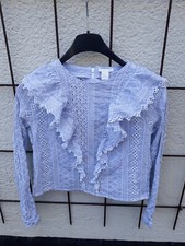 Rüschenbluse blau weiß gebraucht kaufen  Hürth