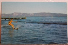 Cartão postal antigo vintage para esqui aquático Califórnia CA Lake Tahoe City Beach comprar usado  Enviando para Brazil