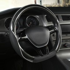 Fibra de carbono + couro tampa de volante de carro antiderrapante acessórios de carro ajuste 15" comprar usado  Enviando para Brazil