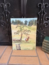 Pintura original vintage tela 12x16” arte vintage, fazenda rural galo campo comprar usado  Enviando para Brazil