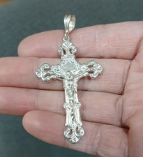 Pingente cruzado de prata esterlina 925 corte diamante crucifixo Fleury 2 polegadas (50 mm) de altura, usado comprar usado  Enviando para Brazil
