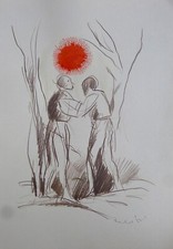 Lápis e tinta originais THE RED DOT desenho pessoas jardim surrealismo 29x41 cm A3 comprar usado  Enviando para Brazil