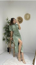 Satinkleid ballonärmel mint gebraucht kaufen  Haigerloch