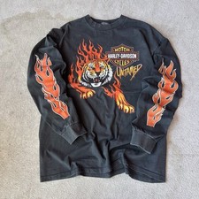 Camiseta Vintage REIMPRESSÃO Harley Davidson Untamed Tiger Flame Manga Longa Hit Grande comprar usado  Enviando para Brazil