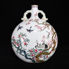 Vaso garrafa guindaste flor pêssego porcelana esmalte cor marcada Yongzheng comprar usado  Enviando para Brazil