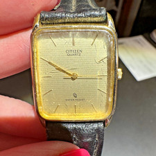 Vintage Citizen Quarts Watch Rectangular Gold-Tone Case Working na sprzedaż  PL