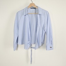 Camisa cropped Zara feminina M. listrada azul e branca manga longa gola redonda frontal, usado comprar usado  Enviando para Brazil