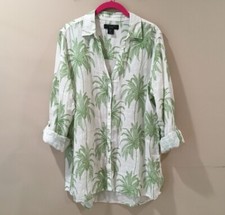 Usado, Camiseta túnica Tahari linho branco verde palmeira botão nova feminina L praia comprar usado  Enviando para Brazil