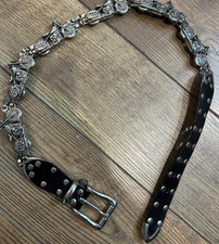 Cinto de motocicleta Harley feminino vintage couro preto e metal bicicletas 39" rebites G, usado comprar usado  Enviando para Brazil