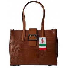 Elegancka Włoska Torebka Vera Pelle, Kuferek z Motywem Krokodyla, Camel VP645C na sprzedaż  PL