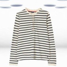 Blusa feminina Ex Joules manga longa algodão detalhe babado listra azul marinho comprar usado  Enviando para Brazil