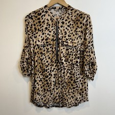Blusa Calvin Klein estampa de leopardo manga 3/4 dourada com zíper e mangas aba rolo marrom G comprar usado  Enviando para Brazil