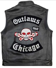 Colete de motociclista feito à mão Outlaws MC Chicago, corte taco de couro, colete preto para motocicleta comprar usado  Enviando para Brazil