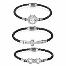 Usado, Pulseira de aço inoxidável com punho cruzado de couro corda trançada masculina feminina joia presente comprar usado  Enviando para Brazil