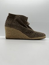 Sapato TOMS Salto Botinha Cunha Couro Camurça Marrom Cadarço Espadrille Tamanho EUA 9 comprar usado  Enviando para Brazil