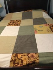 Colcha caseira 104x104" patchwork 13x17" blocos cores outono apoio verde pesado comprar usado  Enviando para Brazil