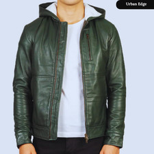 Men’s Green Hooded Leather Jacket comprar usado  Enviando para Brazil