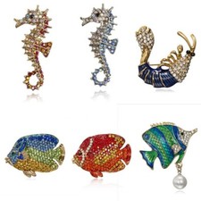 Mujeres Animal Pez Caballo de Mar Cristal Perla Broche Pin Disfraz Alfiler Joyería segunda mano  Embacar hacia Mexico