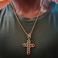 Colar gargantilha gelada real corrente de tênis ouro amarelo 18k diamante cubano elo cruz, usado comprar usado  Enviando para Brazil