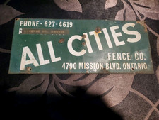 Placa de metal vintage, "All Cities Fence Co., Mission Blvd. Ontário, usado comprar usado  Enviando para Brazil