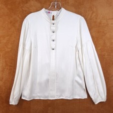 Blusa de cetim DEREK LAM 10 CROSBY feminina tamanho 4 marfim gola simulada buraco na fechadura comprar usado  Enviando para Brazil