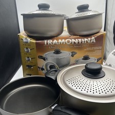 Conjunto de panelas Tramontina 7 peças antiaderente trava e drenagem tampas panelas panelas Brasil, usado comprar usado  Enviando para Brazil