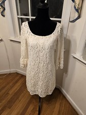 Vestido sobreposição de renda bege feminino Muse tamanho 6 manga comprida mangas com babados Beautifu comprar usado  Enviando para Brazil