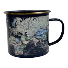 Taza de café de hojalata Earth Globe Continents 2014 esmalte borde de latón regalo República segunda mano  Embacar hacia Argentina