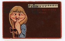 Cartão postal de humor arte quadrinhos notas musicais menina olhos cruzados comprar usado  Enviando para Brazil