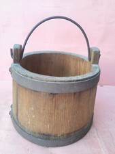 ANTIGUO CUBO DE MADERA ANTIGUO PRIMITIVO HIERRO BANDAS GRANJA RÚSTICA SIGLO XIX segunda mano  Embacar hacia Mexico